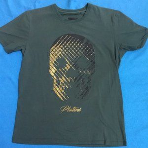 PLATINI Men's Embroidered Gold Skull Tee Shirt Short Sleeve Crewneck  Green  M